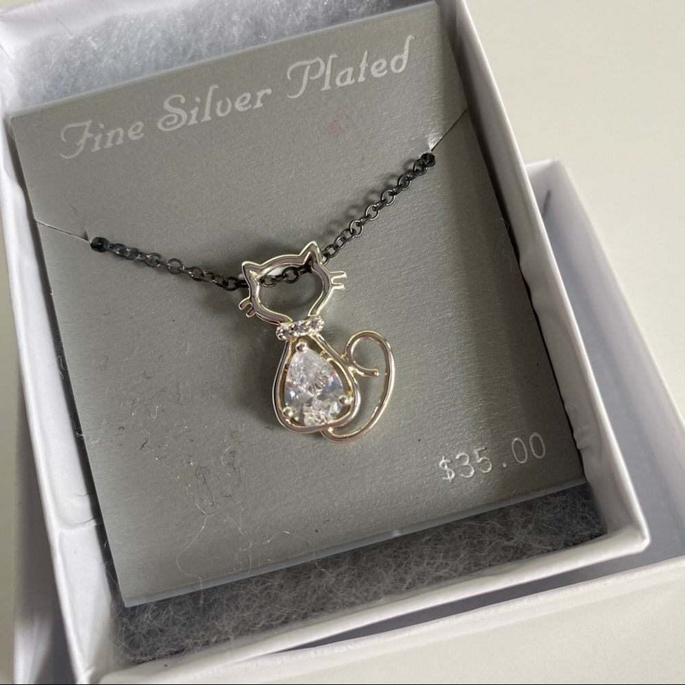 🌻 NEW Kohl’s Fine Silver Plated 18” Cat Necklace - Picture 2 of 6